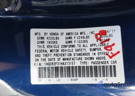 2017 Honda Accord Lx from USA, damaged, VIN 1HGCR2F31HA213157